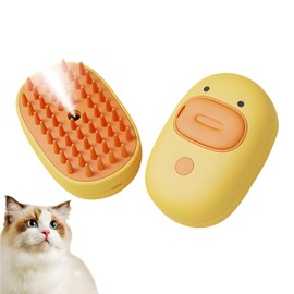 Cat Steam Brush for Shedding, 3 In 1 Steamy Pet Brush with Release Button and Tank,Pet Spa Brush for Dogs Cats, Self Cleaning Steam Cat Brush for Removing Tangled and Loose Hair (yellow)