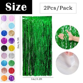 2pcs 3.2ft x 6.5ft Foil Curtain Christmas Decorations,Green Tinsel Curtain Party Backdrop Glitter,Green Foil Fringe Streamers Metallic Tinsel Door Hanging Foil Flow Silk Streamers for Holiday Party
