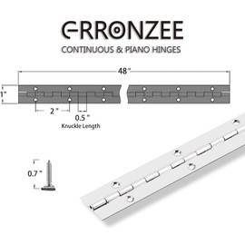 Piano Hinge 48" x 1" Stainless Steel Continuous & Piano Hinge Heavy Duty Piano Hinges, 0.04" Leaf Thickness, 0.5" Knuckle Length, Screw Included