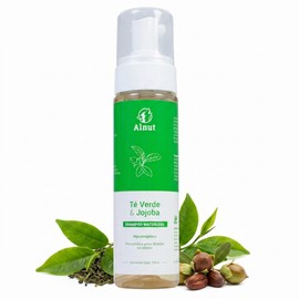 Alnut Shampoo en Seco para Perros y Cachorros - Sin Sulfatos ni Parabenos - Espuma de Baño, 230 ml (Té Verde y Jojoba)
