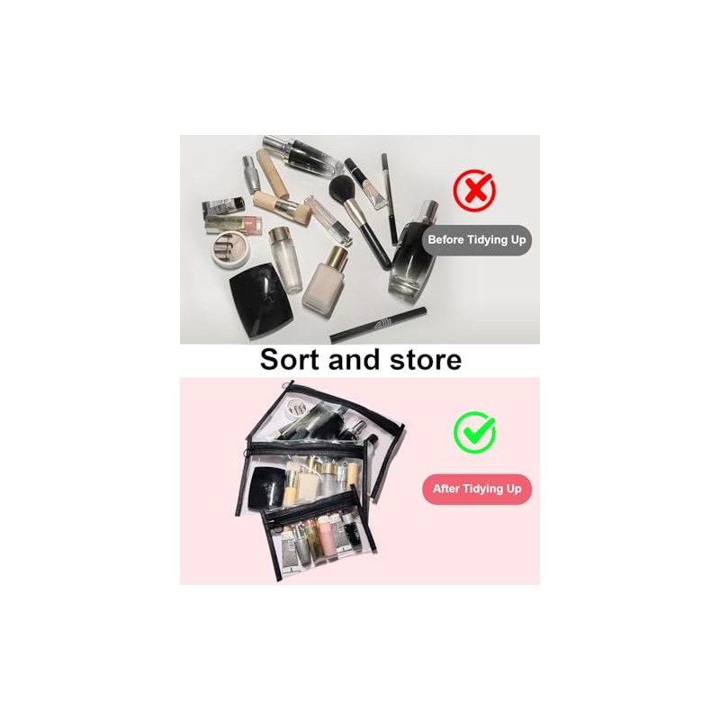 3 Pack Clear Makeup Bags - Organize Your Essentials in