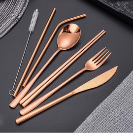CARAVIAN - Set de Cubiertos de Acero Inoxidable, Juego de Cubiertos Portatil, Fuerte Antioxidante aptos para Acampar Hogar Restaurante Oficina Eventos, Kit de Utensilios Portatiles (Gold Rose)