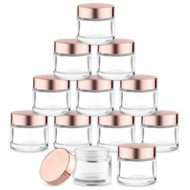 12 Pcs 60g/2oz Glass Cosmetic Jars Refillable Cream Bottle Containers Empty Sample Vials Jar with Rose Gold Lid for Eye Cream Lotion Ointments Lip Balm Scrub - Clear