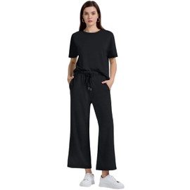 XIEERDUO Travel Outfits For Women Sweatpants Set Two Piece Summer Sets Sweat Suit For Women 2 Piece Set Loungewear Black M