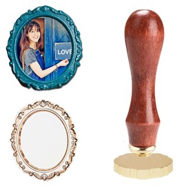 WUERLIN Oval Embossed Frame Wax Seal Stamp 3D Wax Seal Head with Removable Wood Handle Vintage Photo Frame Stamp Design for Wedding Invitations Sealing Envelopes Diplomas Scrapbooking-Style 6