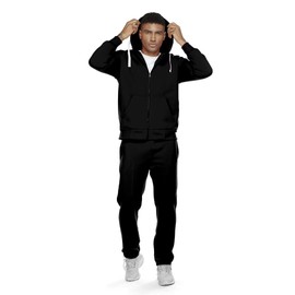 R RAMBLER 1985 Mens Tracksuit 2 pieces Thick Fleece Hooded Sweatsuit set for big and tall men,casual Outfit warm jogging suit out sportwear(black,2xl)