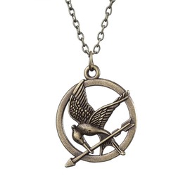 GAUEIOUR Mocking Bird Necklace,Hunger Game Tongue Bird Necklace,Double Sided Three-dimensional Hollow Round Necklace,Versatile and Fashionable Alloy Necklace(Ancient Bronze)