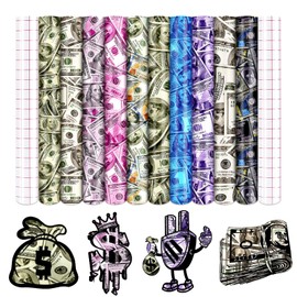 HTVSTD Money-Themed Adhesive Vinyl Sheets - Multicolor, Modern, Cartoon Pattern - Permanent, Waterproof - 12 Sheets x 12 * 10inches - DIY Crafts, Home Decor, Mugs, Car Decals