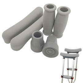Crutch Accessory Sets with Cane Tips, Hand Grips and Underarm Crutch Pads Nursing Replacement Supplies, 6 Pcs