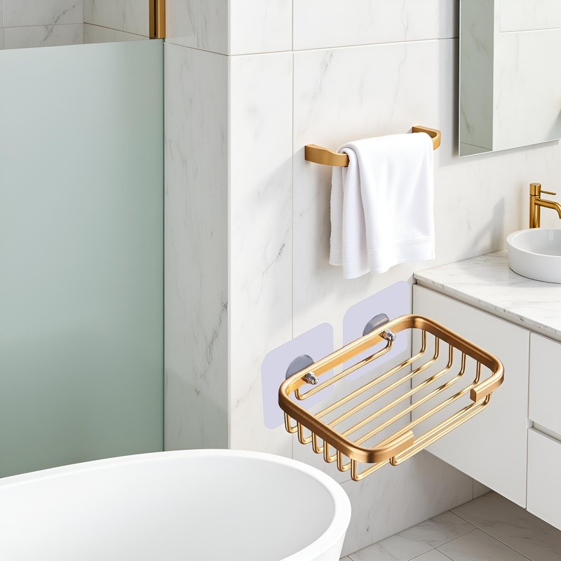 Gold Soap Dish for Shower Creative Hanging Drain Rack,Self Adhesive