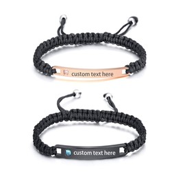 JewelryWe jewellery, set of 2 leather bracelets with customisable engraving, stainless steel, leather, polished braided partner bracelet, friendship bracelet, couples bracelet for men and women, black, rose gold, Stainless Steel