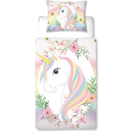 MUSOLEI Bettbezug Einhorn 120x150cm, Mädchen, Kinder, Rosa, 3D-Motiv, bedruckt, Bettwäsche für Einzelbett, aus Mikrofaser, mit Reißverschluss mit Kissenbezug, 40x60cm, Geschenk für Party