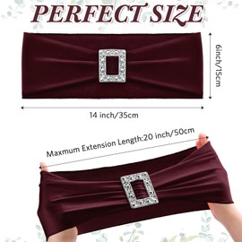 CHENGU 50 Pcs Spandex Chair Sashes with Square Buckle Slider Stretch Chair Cover Band Universal Elastic Ties Bows for Wedding Banquet Event Party Decoration(Burgundy)