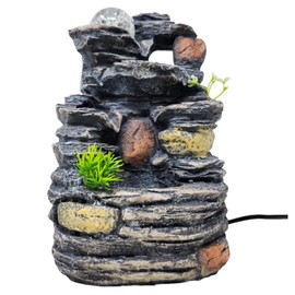 Tabletop Rocky Water Fountain, 10" Tall, Multicolor Design, Indoor Zen Feature with Automatic Pump, LED Lights