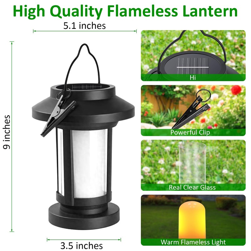 Derynome Solar Lantern Outdoor Lights, 4 Pack Upgraded Flickering Flameless