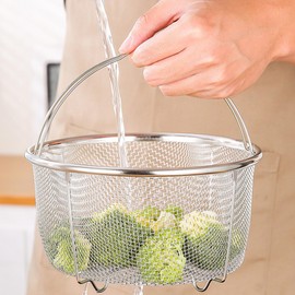Mesh Steamer Basket Sturdy Stainless Steel Steamer Insert Basket, Mesh Net Strainer Basket and Insert, Steamer Basket for Pressure Cookers and Pots for Washing Fry Steam (7.8in)