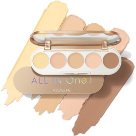 FOCALLURE #GoldenAge 5 in 1 Multi Uses Concealer Palette, 5 Colors Correcting Conceal Palette, Camouflage Contour Palettes for Dark Circles, Face Contouring Highlighter Pallet, NE01 LIGHT