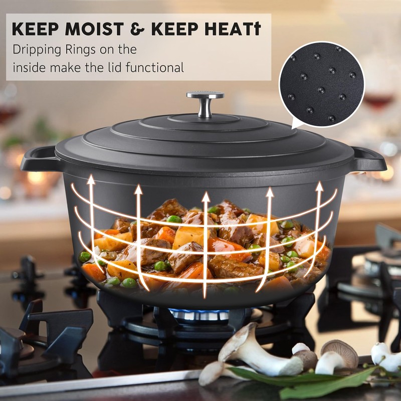 INSETFY Nonstick Dutch Oven Pot with Lid-5 QT Cast Aluminum