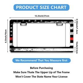 Red Line Flag Firefighters License Plate Frame Quality Metal Aluminum Car Cover Tag Holder Frames with 2 Holes and Screws 12 x 6 Inch Decoration for US Vehicles Standard Gifts for Women Men