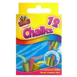 Pack of 12 Chalk Assorted Colours Hanging Box Blackboard Chalks Colourful School Summer Kids Drawing Colouring Garden Outdoor Indoor Home Board Washable Artbox Children Writing Alphabet (Coloured)