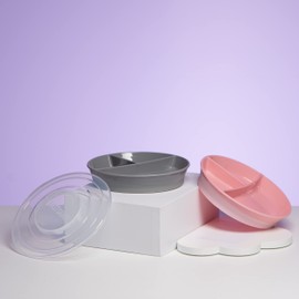 Twistshake 2X Baby Divided Plate with Airtight Lid | Divided Plate for Children | BPA-Free Weaning Plate | Feeding Plate | Grey Pink