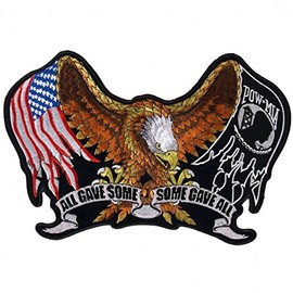 ALL GAVE SOME, SOME GAVE ALL EAGLE"AMERICAN FLAG AND POW MIA FLAG", PATCH - 11" x 7"