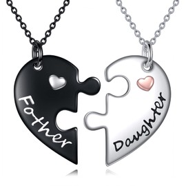 POPLYKE Father Daughter Necklace Sterling Silver Fathers Day Birthday Pendant Jewelry Father Daughter Set Gifts for Women Father Daughter Wife