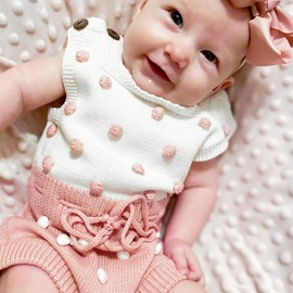 Simplee kids Baby Girl Kint Rompers Fall Sleeveless Pompoms Baby Girl Rompers 3-6 Months Little Girl Pathwork Overall Jumpsuit Outfit