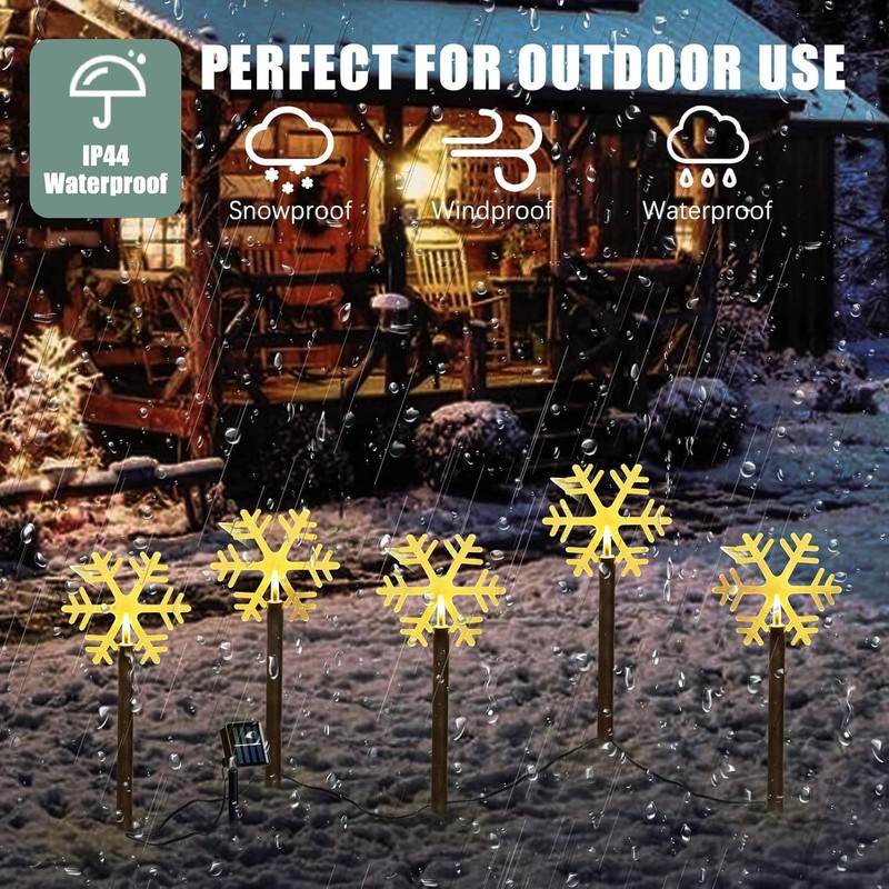10 Pack Christmas Solar Pathway Lights, Snowflake Outdoor Decorations