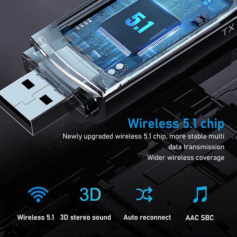 Bluetooth Transmitter Receiver Multifunctional 3D Stereo Sound Built in Mic