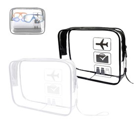 KAHOUI Pack of 2 Toiletry Bags, Transparent, PVC Cosmetic Bag, Liquids Bag, Hand Luggage, Waterproof, Aeroplane Liquids Bag with Hand Strap, 8 S Key Ring, black