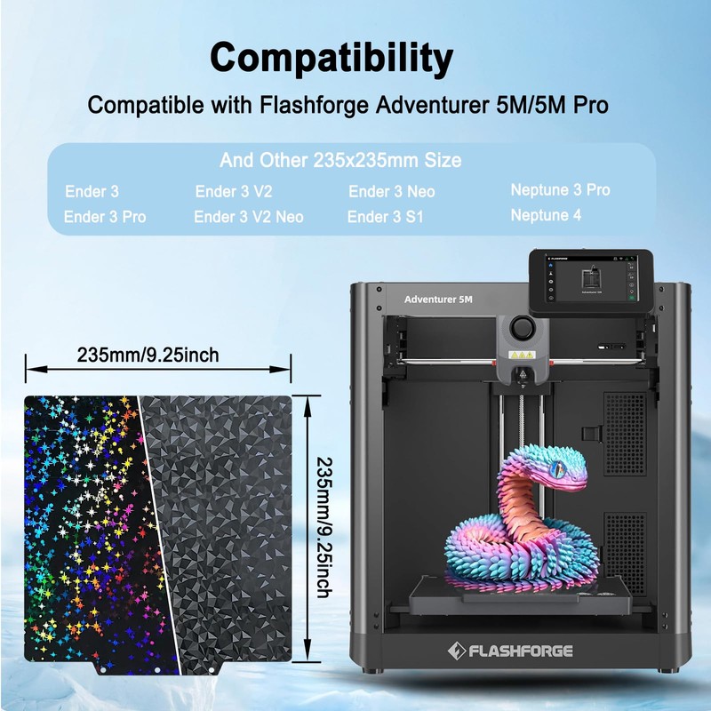 HIKUDIY PEO+PEY Build Plate for Adventurer AD5X/5M/5M Pro,Smooth Diamond+Galaxy Spring