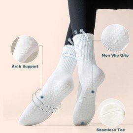 BISOUSOX Grip Socks Pilates, Grippy Socks Woman Yoga Barre Non Slip Crew Ballet Slipper Sock for Hospital Workout