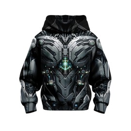 sanatty 3D Print Hoodies for Teen Boys Kids, Graphic Printed Sweatshirt Pullover, 6-16 Years, with Pockets (US, Age, 6 Years, 7 Years, AI Robot)