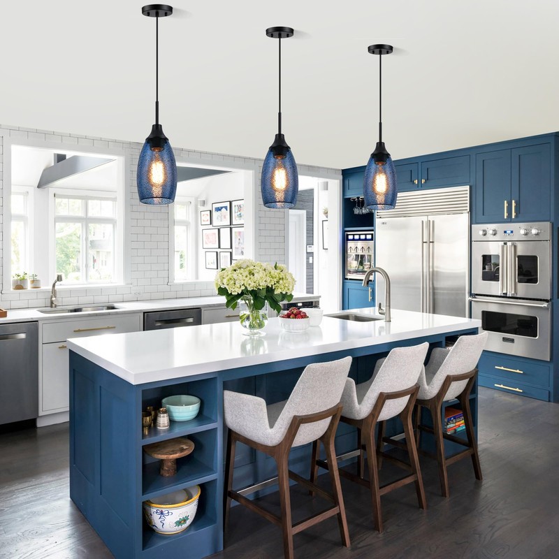 Viinew Mini Glass Pendant Light 1-Pack Handblown Clear Dark Blue