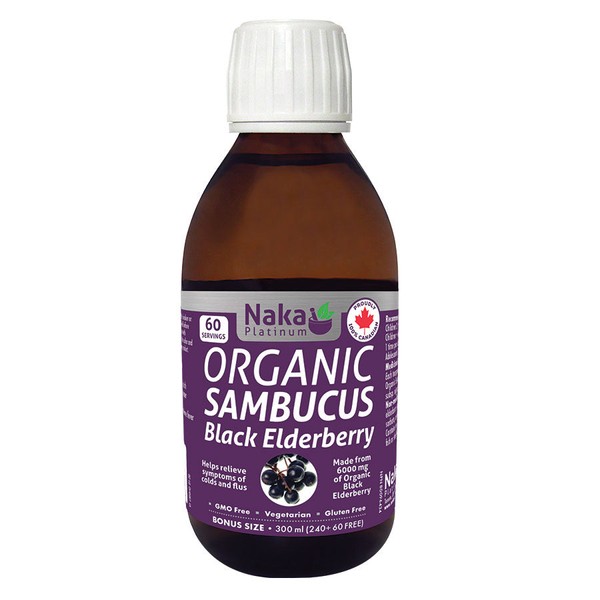 Naka Organic Sambucus Black Elderberry, Bonus size 300ml (240ml +60ml Free)