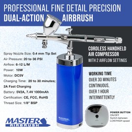 Master Airbrush Powerful Cordless Handheld Acrylic Paint Airbrushing System with 24 Opaque Paint Colors, Reducer & Cleaner Kit - 20 to 36 PSI, Rechargeable Professional Artist Set, Art How to Guide