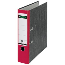 Leitz Quality Folder, The Original, Climate-Neutral, DIN A4 Lever Arch Folder, 8 cm Wide, Cloudy Marble Paper, Recycled Folder, Blue Angel, with 180° Mechanism, Highest Stability, Red, 10805025