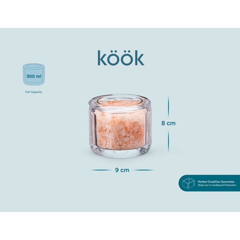 KooK Glass Salt Cellar, with Lid, Embossed Pressed Glass, Clear