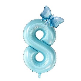 40inch Light Blue Butterfly Number 8 balloons, Giant Big Foil Mylar Helium Numbers Balloons 8, Butterfly Themed Birthday Party Supplies, 8th Birthday Balloons Decorations (8)