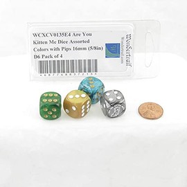 are You Kitten Me Dice Assorted Colors with Pips 16mm (5/8in) D6 Pack of 4 Wondertrail