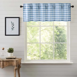 VHC Brands Farmhouse 16"x60" Valance Blue Rod Pocket Kitchen Window Curtains VHC Brands