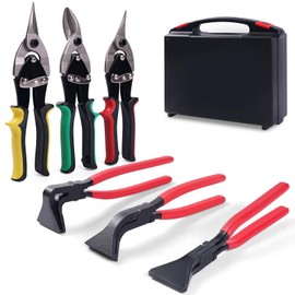 6-in-1 Sheet Metal Tool Set – 3 Hand Seamers & 3 Aviation Tin Snips Kit, Heavy Duty Metal Bending and Cutting Tools for HVAC, Roofing, and Duct Work with Storage Case and Carry Bag