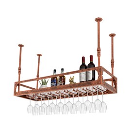 CeRaBuRET Industrial Vintage Bar Floating Shelf, Ceiling Mounted Hanging Wine Bottle Holder, Shelf Champagne Glass Rack, Bar Home Decor Wine Rack for Home and Commercial Use (Size : 100cm) (Bronze)