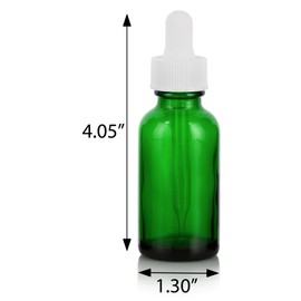 1 oz / 30 ml Green Glass Boston Round Empty Bottle with White Dropper (12 pack) + Funnel