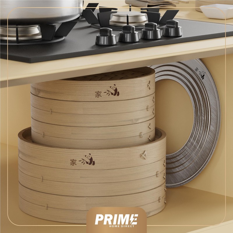 Prime Home Direct Bamboo Steamer Basket 10-Inch | 2-Tier Steamer