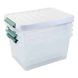 Parlynies 35 Quart Latch Box, Plastic Storage Bins with Lids, 4-Pack Stackable Clear Storage Organizing Box with Heavy Duty Latches