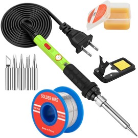 Soldering Iron Kit, 60W Soldering Iron with Interchangeable Iron Tips, 10-in-1 Adjustable Temperature Soldering Welding Iron Kit for any Hobby Enthusiast 110V US Plug, Green