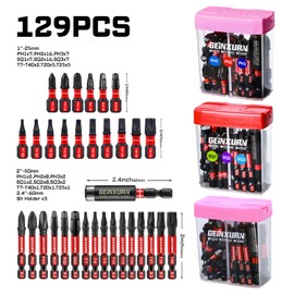 Geinxurn 129 Pcs Impact Screwdriver Bits Set Phillips/Square/Torx with Impact Bit Holder and Colorful Boxes,Magnetic S2 Steel Multi Driver Bits Set