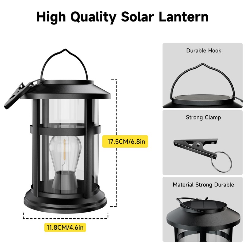 Electight Solar Lanterns Outdoor, 2 Pack Hanging Solar Lights for